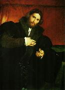 Lorenzo Lotto Portrat eines Edelmannes mit Lowentatze oil